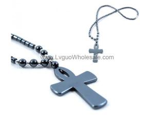 Hematite Cross Pendant Beads Stone Chain Choker Fashion Women Necklace